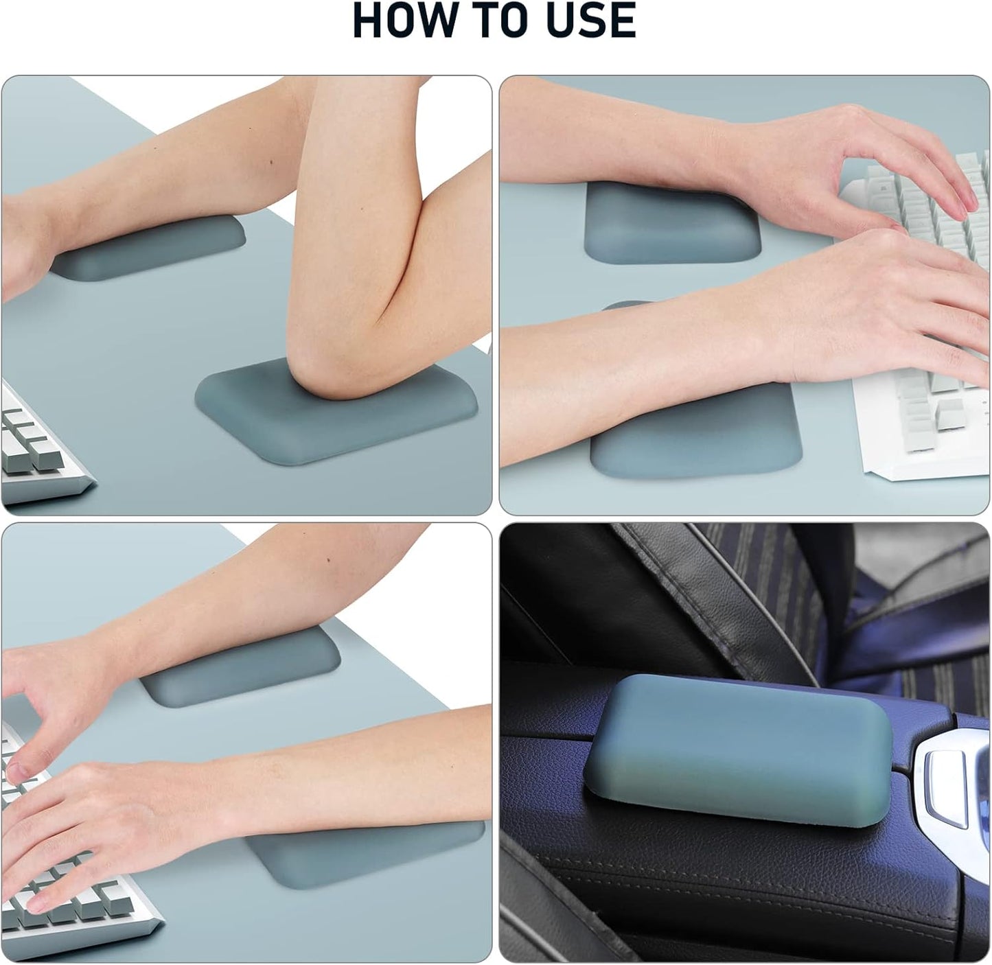 Leolee Elbow Rest Pads for Desk, Black Ergonomic Arm Rest Pads with Memory Foam & Non-Slip Base, Armrest Cushion Support Pad Relieve Elbow and Wrist Pain for Computer, Office, 2 Packs