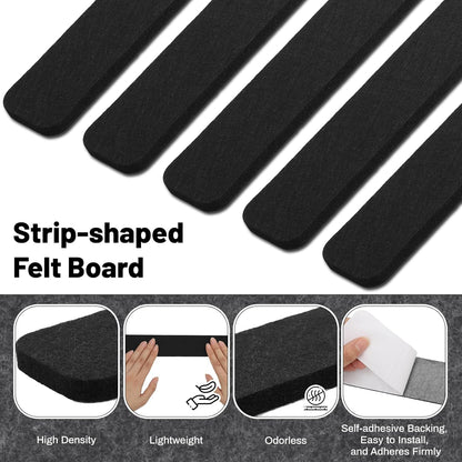 Thboxes 5 Pack Felt Bulletin Board Strips, 13x2 Inch Self Adhesive Felt Pin Boards with 30 Pushpins, Cork Board for Walls Home Office Decor(Black)
