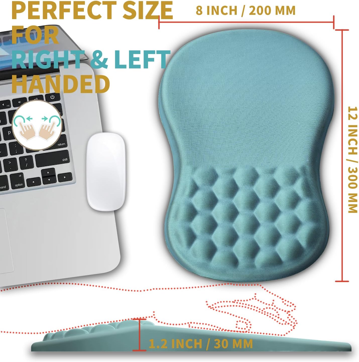 Hokafenle Ergonomic Mouse Pad Wrist Support with Massage Design, Wrist Rest Pain Relief Mousepad with Memory Foam&Non-Slip PU Base, Mouse Pads for Wireless Mouse & Desk (12x8 inch,Black)
