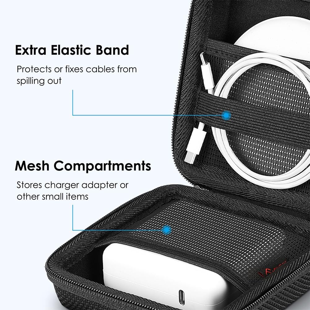FINPAC Hard Case for MacBook Charger, Small Electronic Organizer Bag for MacBook Power Adapter, Portable Pouch Travel Storage for Laptop Accessories, Magic Mouse, USB Drives, GoPro, Gadgets - Black