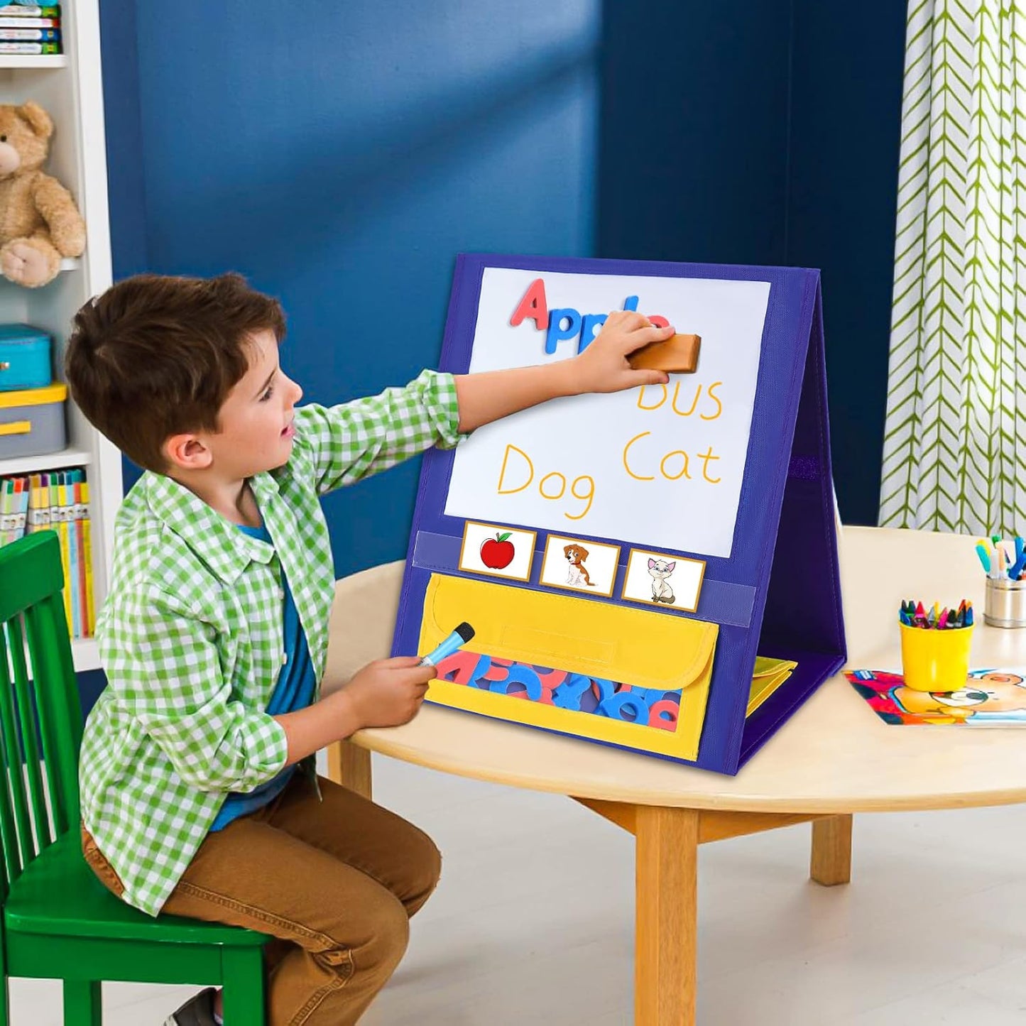 Magnetic Desktop Tabletop Pocket Chart Stand, Double Sided Small Pocket Chart for Classroom Home (15" X 12.5")