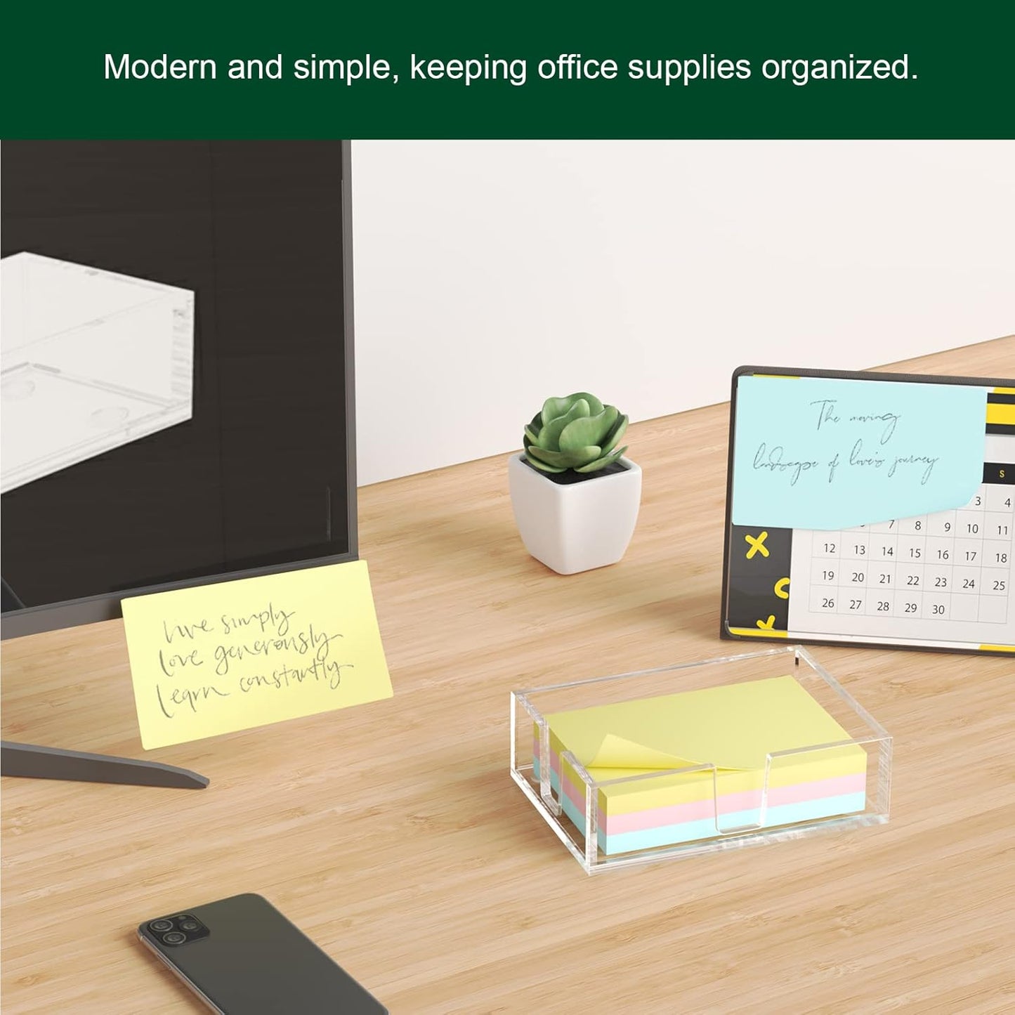 Acrylic Sticky Note Holder, Self-Stick Note Pad Holder W/O Pads - Note Dispenser Memo Pad Holder Desk Organizer for School Office Home (3''x3'' Clear)