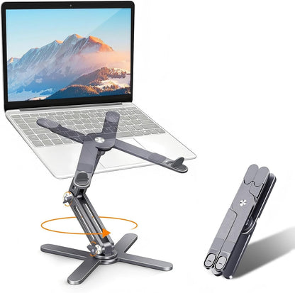Moallia Laptop Stand with 360 Rotating Base, Computer Notebook Laptop Riser Metal Holder for Desk Collaborative Work, Fully Foldable for Easy Storage, Fits All MacBook, Laptops up to 16 inches, Black