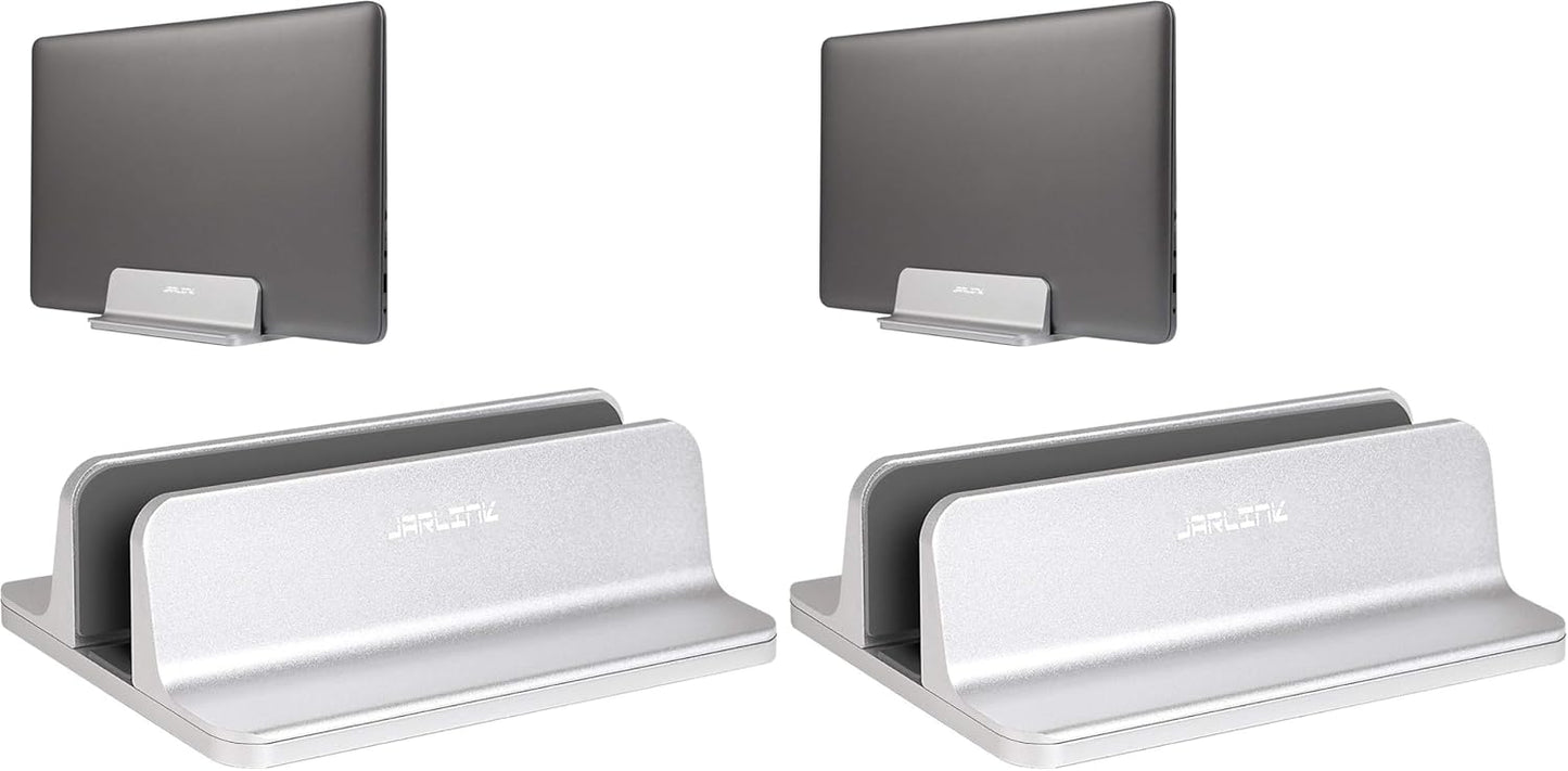 JARLINK Vertical Laptop Stand Holder, Aluminum Double Desktop Stand Holder with Adjustable Dock (Up to 17.3 inch), Compatible with MacBook, Surface, Chromebook, and Gaming Laptops, Silver