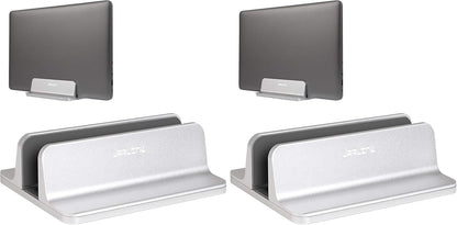 JARLINK Vertical Laptop Stand Holder, Aluminum Double Desktop Stand Holder with Adjustable Dock (Up to 17.3 inch), Compatible with MacBook, Surface, Chromebook, and Gaming Laptops, Silver