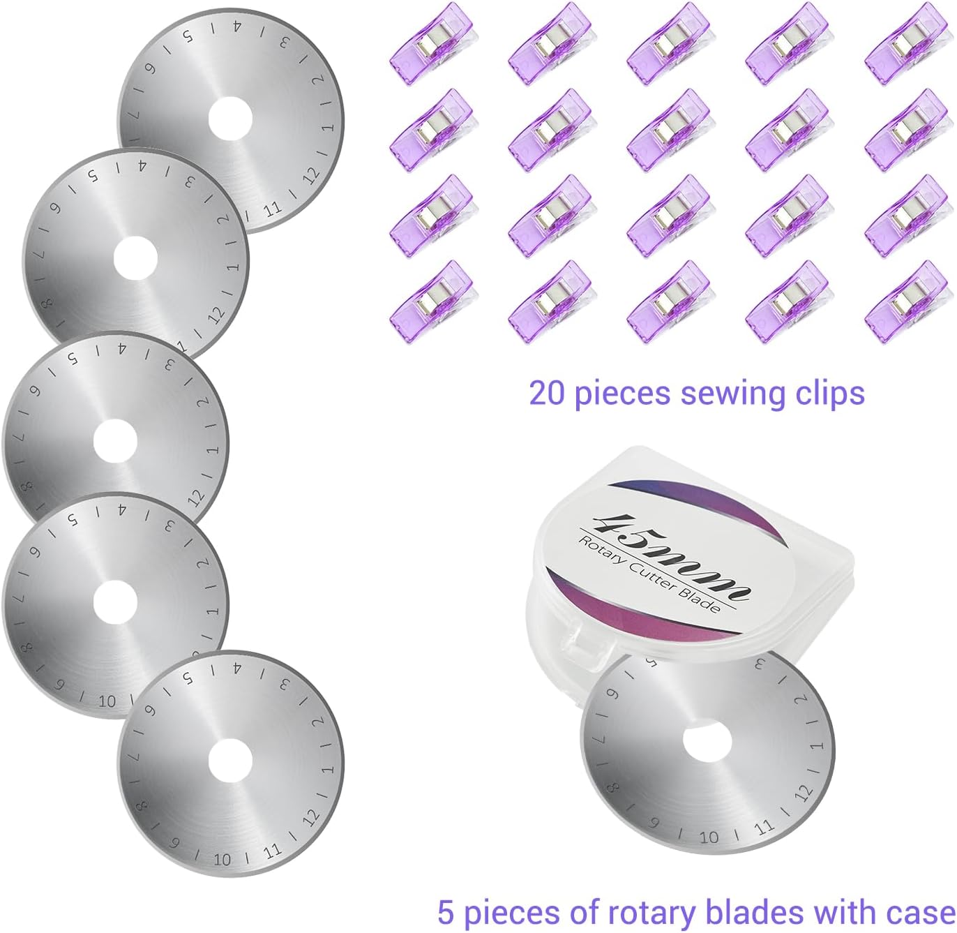 Headley Tools Rotary Cutter Set - 45mm Fabric Cutter, 5 Extra Rotary Blades, A3 Cutting Mat, Quilting Ruler and Sewing Clips, Craft Knife Set, Ideal for Crafting, Sewing, Patchworking, Purple