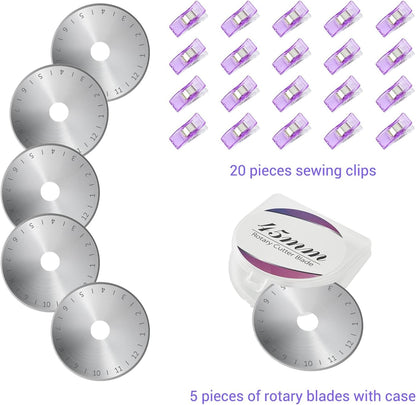 Headley Tools Rotary Cutter Set - 45mm Fabric Cutter, 5 Extra Rotary Blades, A3 Cutting Mat, Quilting Ruler and Sewing Clips, Craft Knife Set, Ideal for Crafting, Sewing, Patchworking, Purple