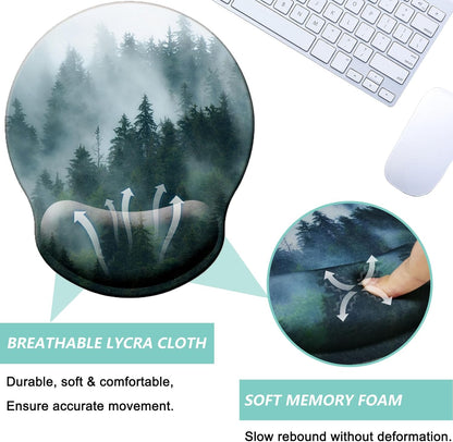 Mouse Pad with Wrist Support, Ergonomic Mouse Pad with Memory Foam Wrist Rest Cushion, Non-Slip Rubber Base Gaming Mice Pad for Home Office Computer Laptop, Flowers Grass