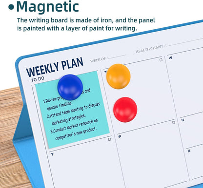 Magnetic Weekly Dry Erase Board,Portable Weekly Planner Whiteboard,Desktop Weekly Calendar White Board,to do List White Board 9.5"x7" Schedule Board Message Board for Office Home School (Black)