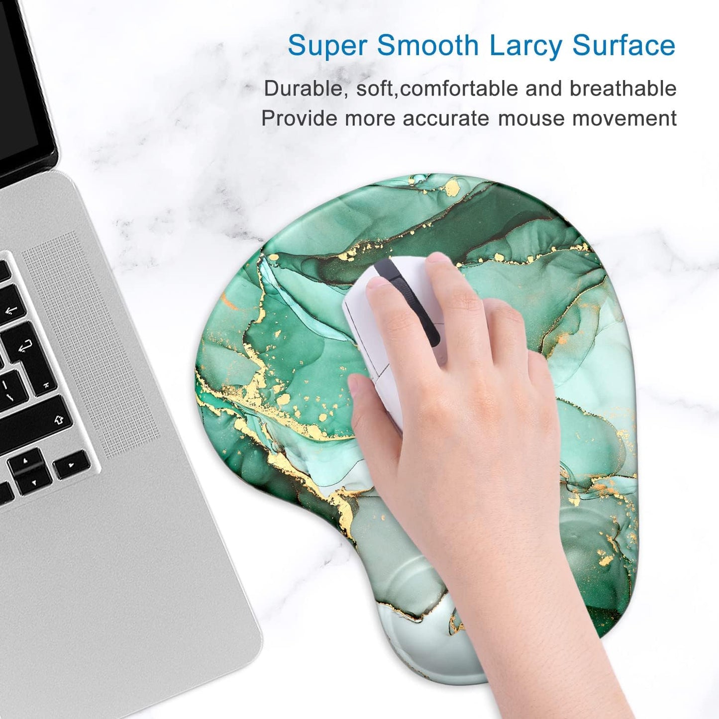 ITNRSIIET Ergonomic Mouse Pad with Gel Wrist Support Wrist Rest Smooth Surface Non-Slip PU Base Comfortable Office Supplies Pain Relief, 9.5 x 8 inches, Beach