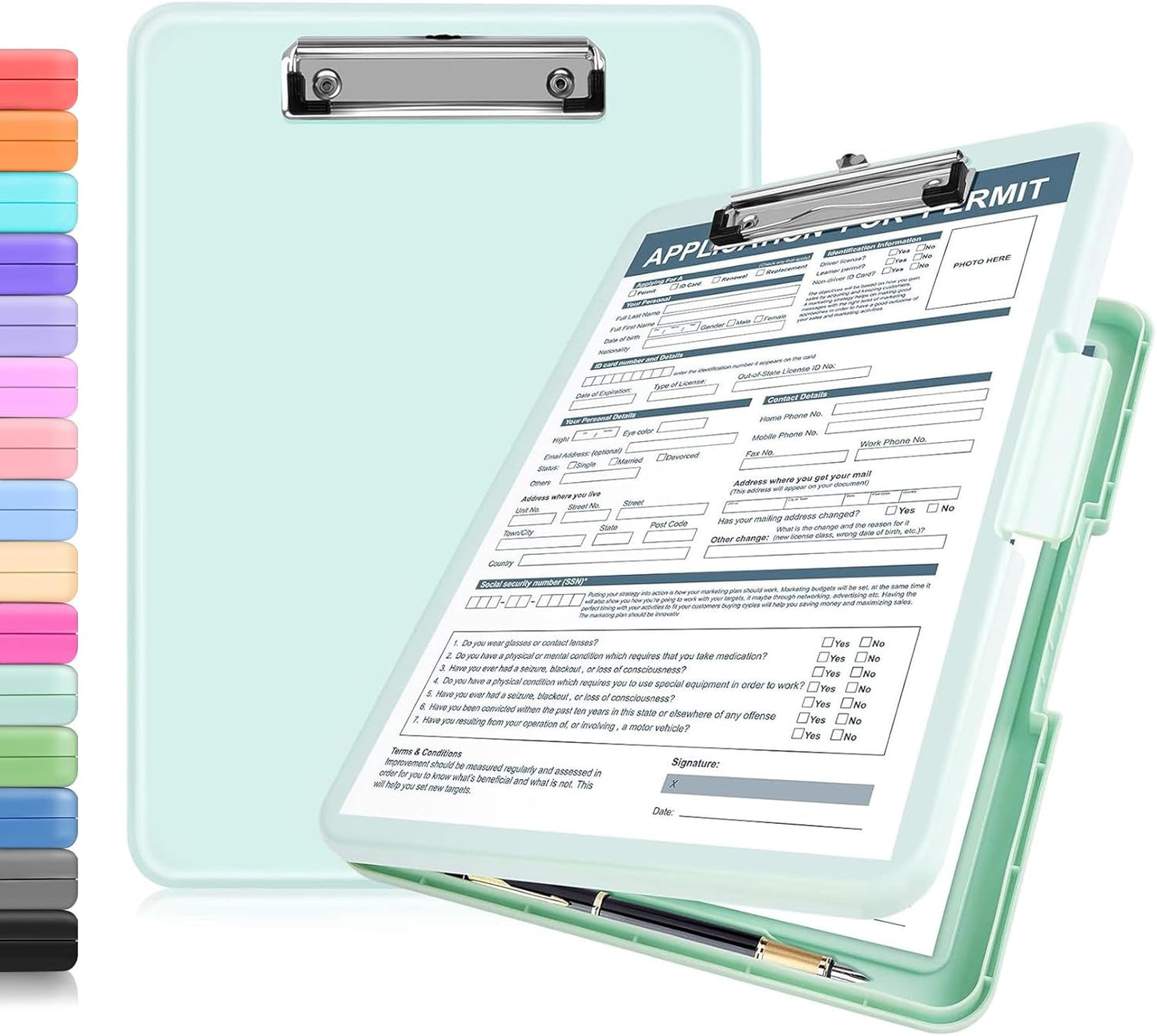 ANZNKU Clipboards with Storage, 13x9.6 Heavy Duty Nursing Clipboard Foldable, Plastic Storage Clipboard with Pen Holder, Cute Clip Board Folder for Teacher Nurse Work, School & Office Supplies(Black)