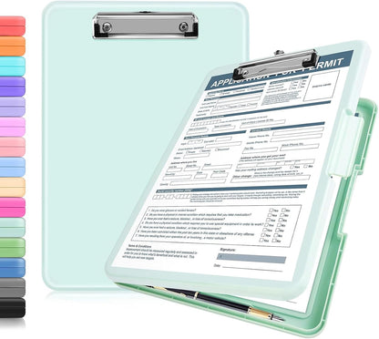ANZNKU Clipboards with Storage, 13x9.6 Heavy Duty Nursing Clipboard Foldable, Plastic Storage Clipboard with Pen Holder, Cute Clip Board Folder for Teacher Nurse Work, School & Office Supplies(Black)