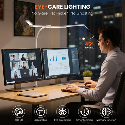 LED Desk Lamp for Office Home, 3 Light Bar Adjustable Desk Light with Clamp, Architect Table Lamp Computer Monitor Lighting, Stepless Dimming Eye-Caring Clip on Light for Workbench Reading Study Black