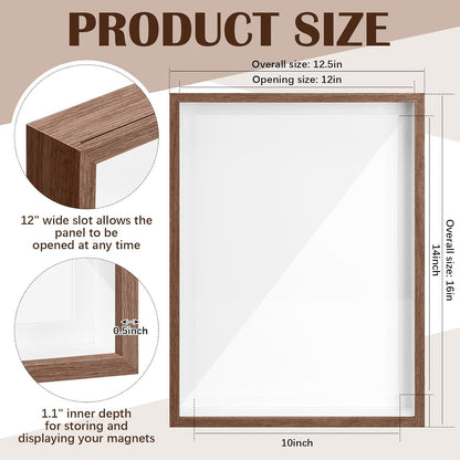 Vicenpal 1 Pcs Large Magnetic Board 16" x 12" Magnet Display Board Removable Souvenir Fridge Magnet Frames Case for Wall Dust Proof Magnetic Shadow Box for Wall Table Refrigerator (Black)