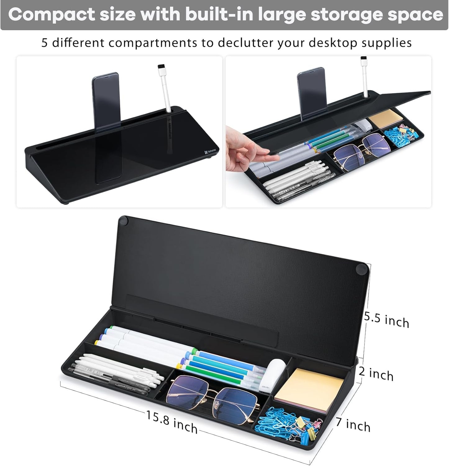 Varhomax Glass Weekly Planner Desk White Board, Desktop Calendar Whiteboard with Storage, to Do List Memo Caddy for Home Office and School Supplies, Black