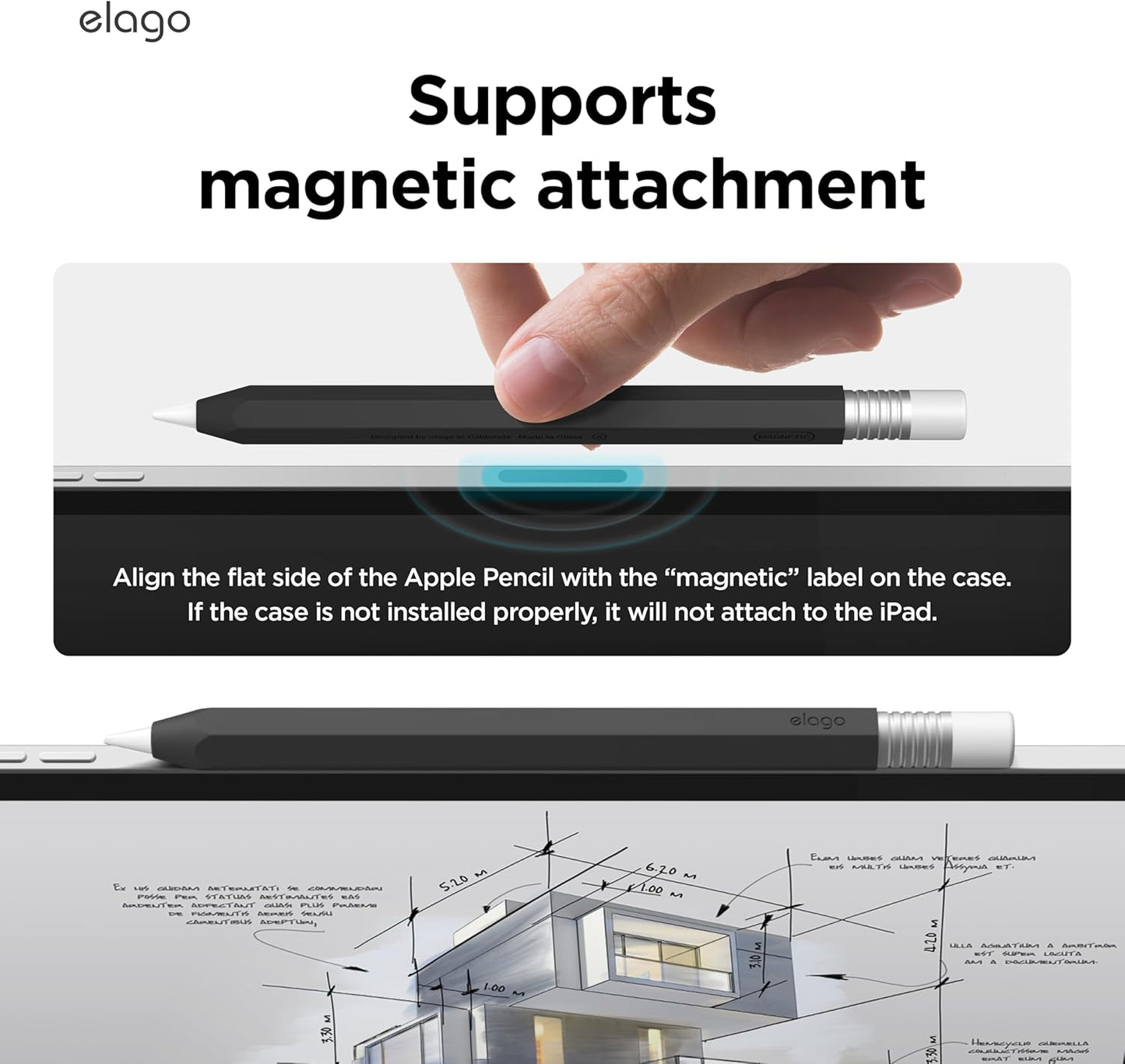 elago Classic Pencil Case Compatible with Apple Pencil (USB-C), Perfect Grip, Protective Skin, Silicone Sleeve, Supports Magnetic Attachment [Yellow]