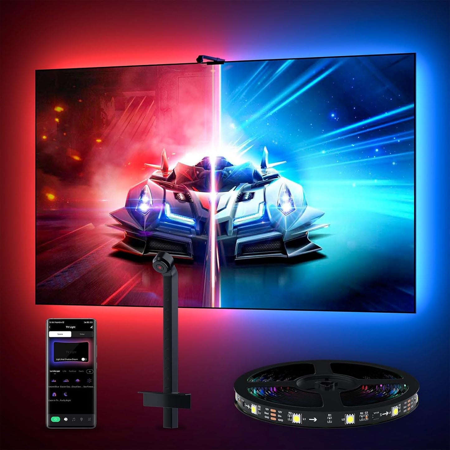 MIHEAL TV LED Backlight with AR Sensor,12.4FT RGB Strip Lights for 43-55 inch PC, TV & Monitor, Smart TV Lights Behind That Sync with Screen, Compatible with App Music Sync, for Gaming Room