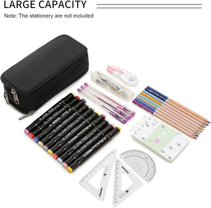 Della Gao Large Pencil Case, Big Capacity Pencil Pouch with 2 Compartments, Office Pencil Bag with Zipper, Big Pen Case for Adults (01-Black)
