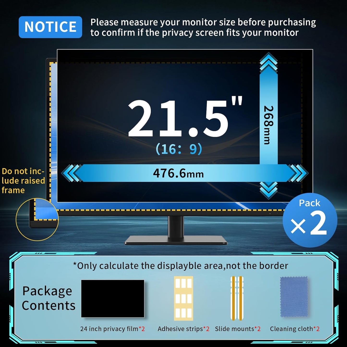 2 Pack- 27 Inch Curved Computer Privacy Screen Filter for 16:9 Widescreen Computer Screen Protector Computer Screen Privacy Shield Anti Glare and Blue Light