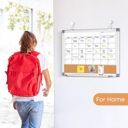 Weekly Dry Erase Calendar Whiteboard for Wall, 24" x 18" Double-Sided Weekly Planner White Board Cork Combo, Hanging & Wall Mount Week Bulletin Board with Notes for Home, Office, School, Kitchen