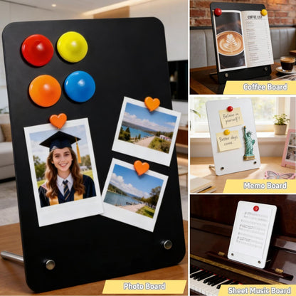 2 Pcs Magnetic Board, Black Magnet Message Board, 11"x7.8"Metal Magnetic Bulletin Board with 50pcs Memo Sheets and 8pcs Magnets, Magnet Display for Home, School, Kitchen, Office(Square,White)