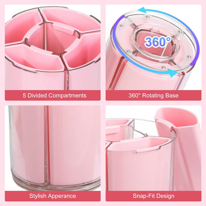 Comix 360° Rotating Pen Holder for Desk, Cute Pencil Holder Pen Organizer, Green Acrylic Pencil Cup Caddy with 5 Slots for Home School Office Supplies