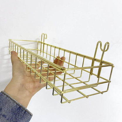 Grid Wall Shelves Basket with Hooks,Bookshelf,Display Shelf for Wall Grid Panel,Wall Mount Organizer and Storage Shelf Rack for Office (Gold)