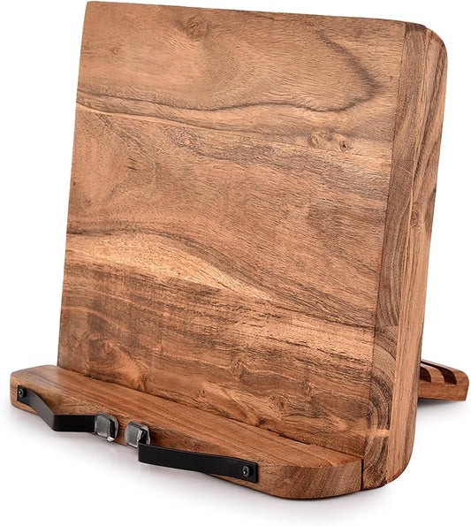 NIRMAN Acacia Wood Book Stand Adjustable Angle Reading Book Holder for Textbook, Receipe, Music Books, Tablet for Home Office Kitchen Lightweight Bookstand (11" x 9" x 1.5")