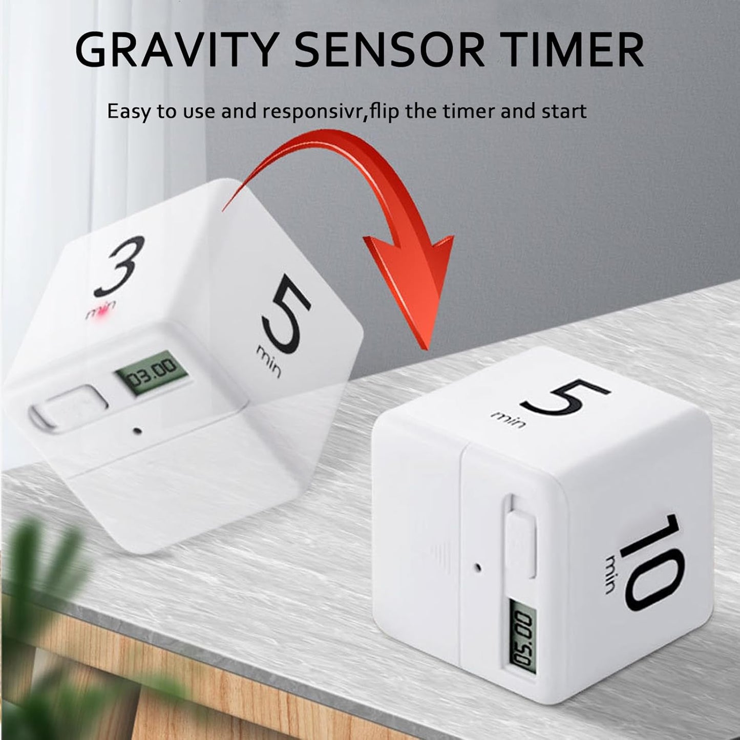 Rotating Pomodoro Timer, 5/25/15/45 Mins Preset, Desk Cube Countdown Flip Productivity Timer for ADHD, Time Management, Classroom, Workout, Kitchen, Cooking, Study, White