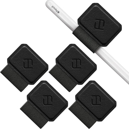 Fintie 4 Pack Pen Loop Holder for Apple Pencil Pro, Apple Pencil (USB-C / 1st / 2nd Generation) and Stylus Pens, Elastic Adhesive Leather Sleeve Attached to Cases, Black