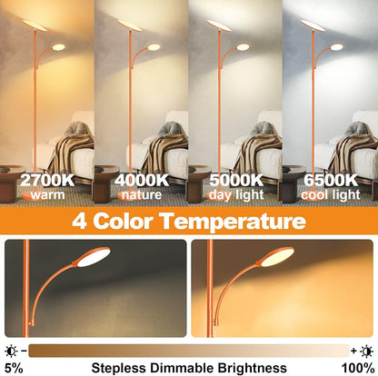 marctronic Floor Lamps for Living Room, 44W/4500LM Super Bright 2 in 1 LED Floor Lamp with Remote, Stepless Dimmable, 69" Tall Standing Floor Lamp with Bendable Reading Light for Bedroom Office