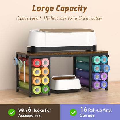 ikkle Craft Organizers and Storage Compatible with Cricut Machines Craft Table Storage with Vinyl Roll Holders, Craft Storage Organizer, Crafting Table Organization Workstation for Craft Room
