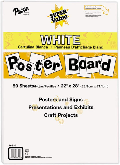 Pacon Super Value Poster Board, 22"X28", White, 50 Sheets