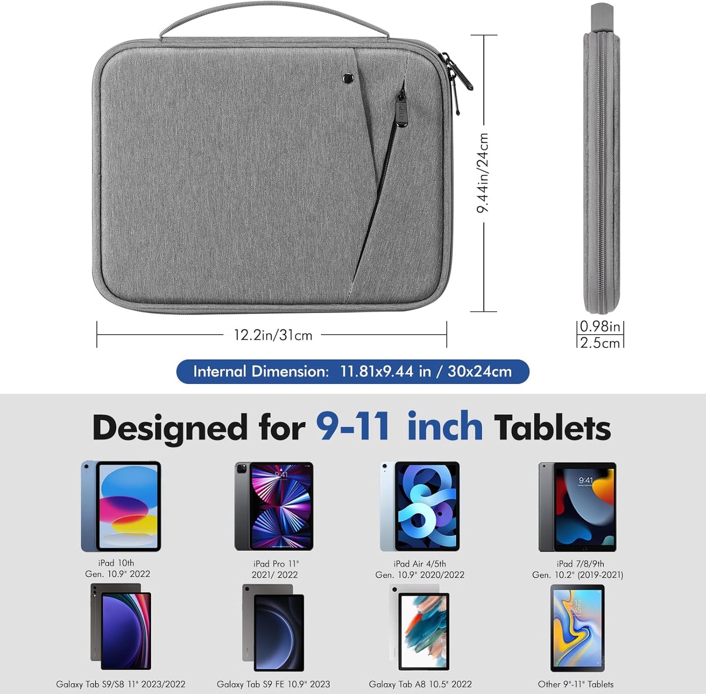 MoKo 9-11 Inch Tablet Sleeve Carrying Case with Handle, Padded Protective Travel Bag for New 11-inch iPad Air 4 2026/Pro M5/ A16, iPad 10th/Air 5/4th 10.9, i-Pad 9/8th 10.2,Tab S9/S8 11, Black