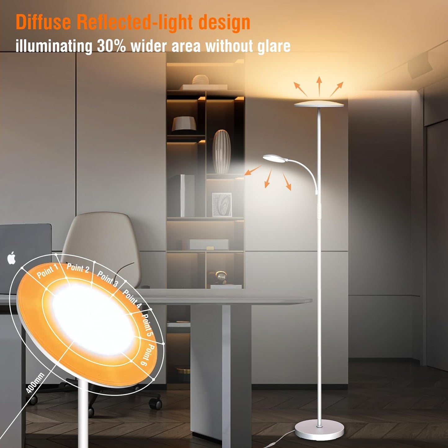marctronic Floor Lamps for Living Room, 44W/4500LM Super Bright 2 in 1 LED Floor Lamp with Remote, Stepless Dimmable, 69" Tall Standing Floor Lamp with Bendable Reading Light for Bedroom Office