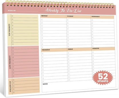 Weekly To Do List Notepad with 52 Undated Sheets（8.5"×11"）- Undated Weekly Planner Notepad for Office Desk Accessories and Supplies - Midnight Lilac