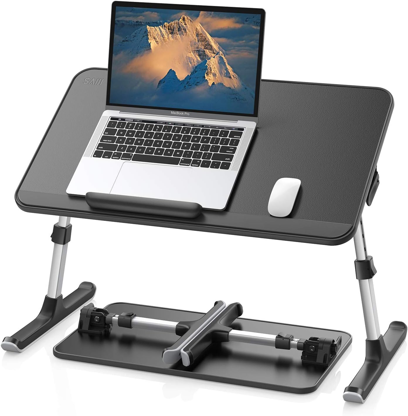 SAIJI Leather Lap Desk Laptop Bed Tray Table, Adjustable Laptop Stand for Bed, Portable Lightweight Standing Desk for Writing Eating Reading Couch Sofa Floor for Adults Kids (20.5"*11.8",Gray)