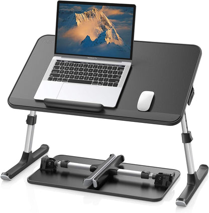 SAIJI Leather Lap Desk Laptop Bed Tray Table, Adjustable Laptop Stand for Bed, Portable Lightweight Standing Desk for Writing Eating Reading Couch Sofa Floor for Adults Kids (20.5"*11.8",Gray)