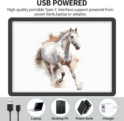 Phylosal Magnetic A3 Light Pad with Bag, Super Bright Light Box with Side Button, Diamond Art Light Board, Lightbox for Tracing and Drawing, USB Power Light Table for Sketching, Weeding Vinyl (White)