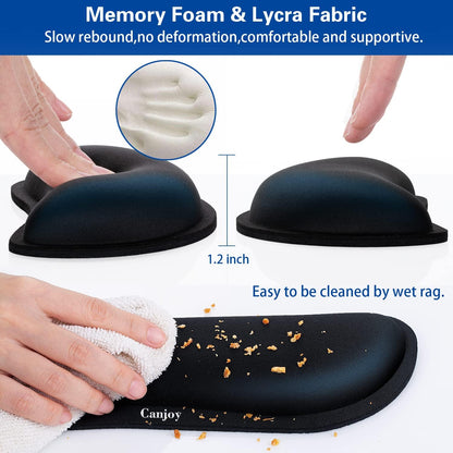 Mouse Wrist Rest, Canjoy 2 Pack Memory Foam Soft Fabric Mouse Wrist Rest Pad Support Cushion with Anti-Skid Rubber Base,Ergonomic Pain Relief Mouse Hand Rest (Black)