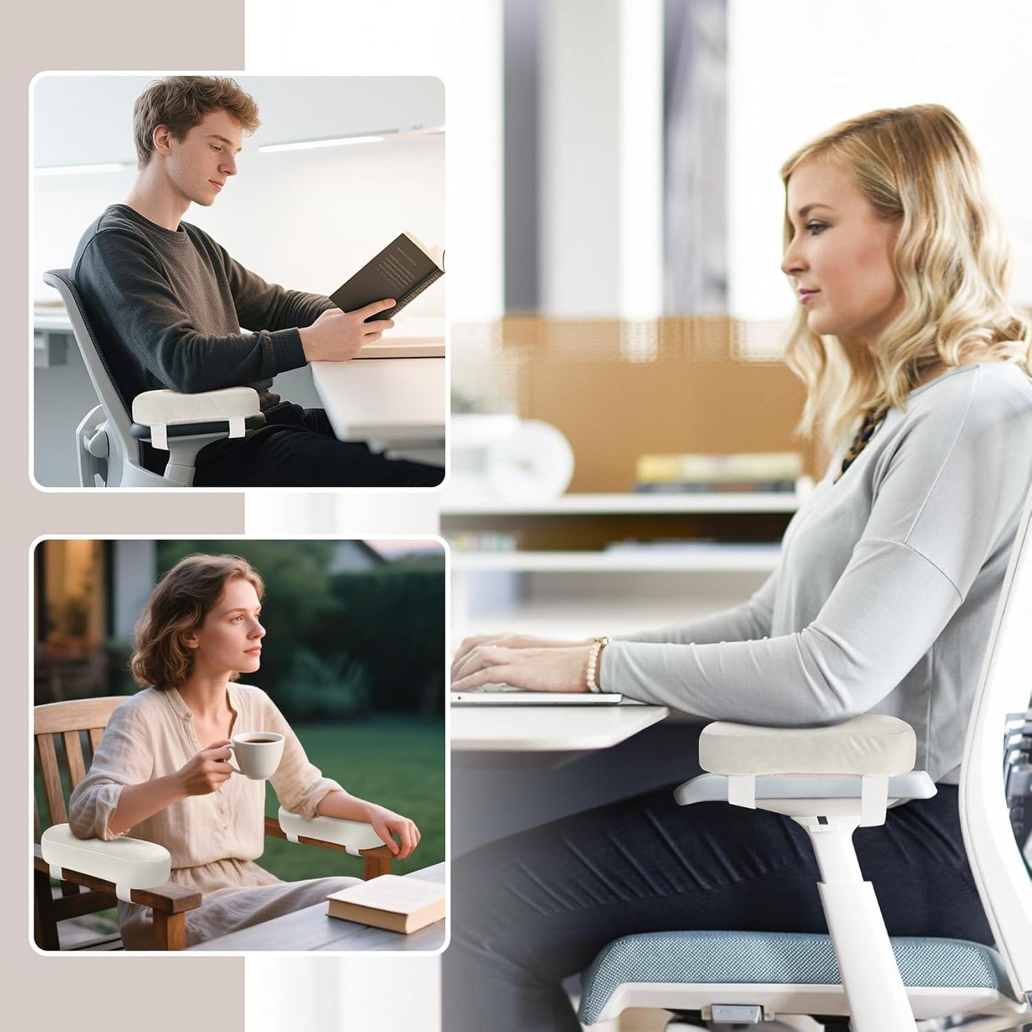 WdFour 2-Pack Non-Slip Armrest Pads for Office & Gaming Chairs - Ergonomic Forearm Support Pillow for Desk, Computer & Wheelchair, Pressure Relief Cushions (Black)