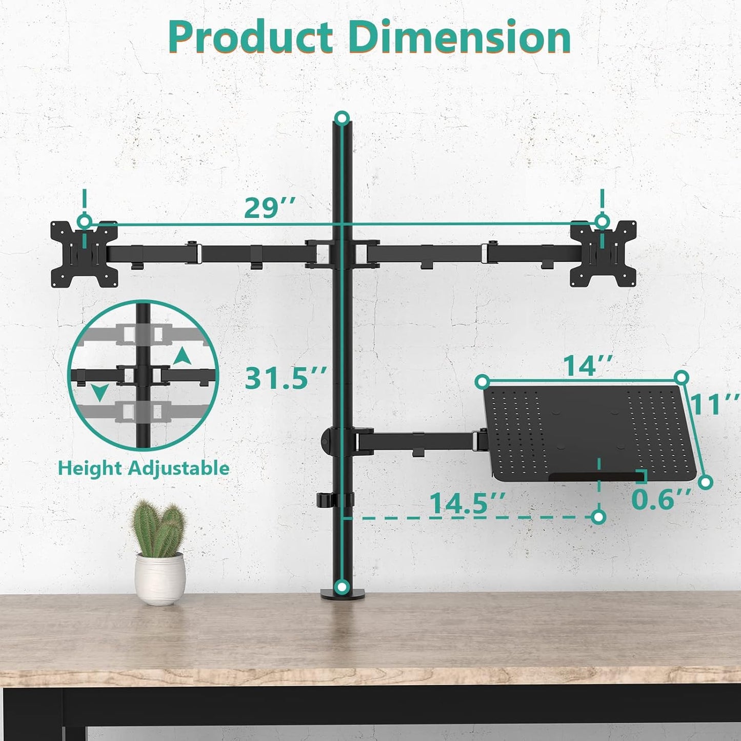 WALI Single Arm Laptop and Monitor Desk Mount for 17" Notebook and Up to 32" Screen, 2-in-1 Adjustable Monitor Arm with Laptop Tray, VESA 75x75 100x100,Holds 22-26.4 lbs, Black (GSMP001NLP)