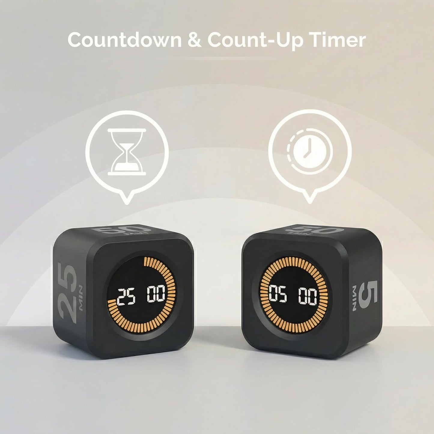 KADAMS Pomodoro Timer Visual - Productivity Pomodoro Cube, 5/10/25/50 Min Countdown & Countup, Silent – Ideal for Work Study Cook Workout Kitchen School Classroom Office ADHD Gift Kids (1, Black)