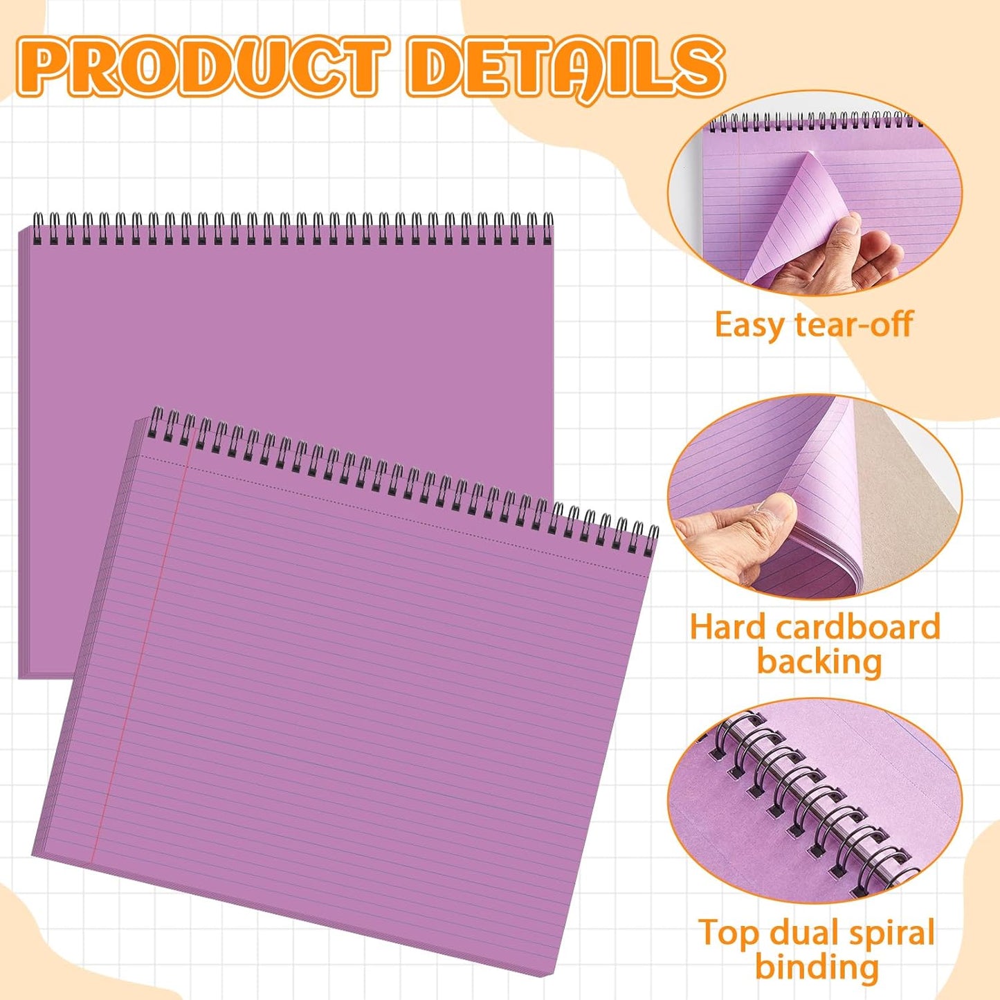 gisgfim 6 Packs 9.5" x 11" Landscape Note Pads College Ruled Notebooks Perforated Notepads 40 Sheets Punched Top Spiral Bound Notebooks 80GSM Lined Notepads for School,Office,Home (Neutral Color)