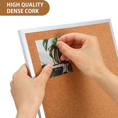 2 Pack Cork Bulletin Board, Double Sided Pin Boards with Silver Aluminum, Desktop Small Cork Boards with Stand Suitable for Home, Office, Desk Message Picture Board 11.8"×11.8"