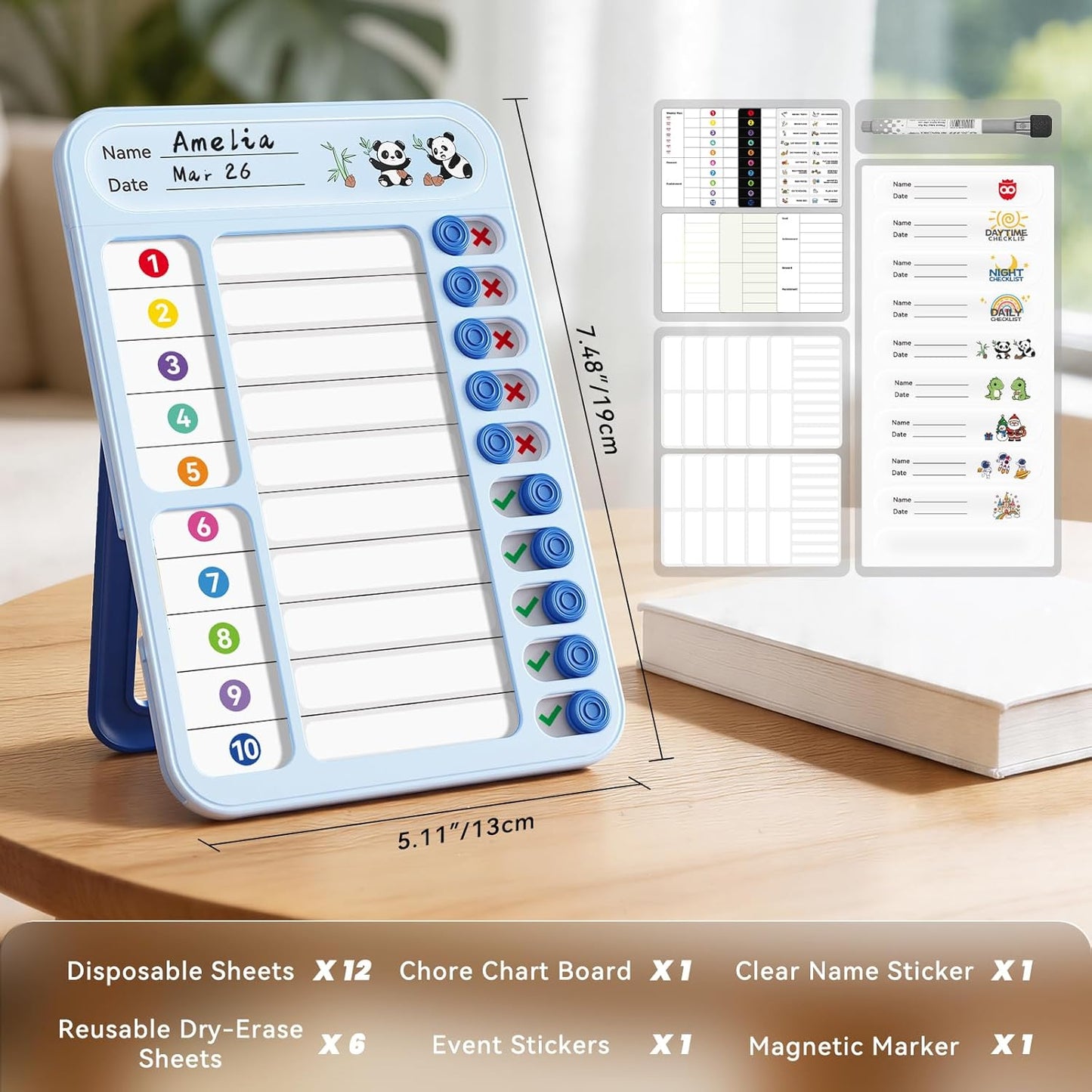 Chore Chart for Kids ADHD Tools to Do List Checklist Magnetic Planning Board with Sliders, Visual Schedule Board with Dry Erase Sheets, Sticker, Marker, Routine Chart for Kids - Pink