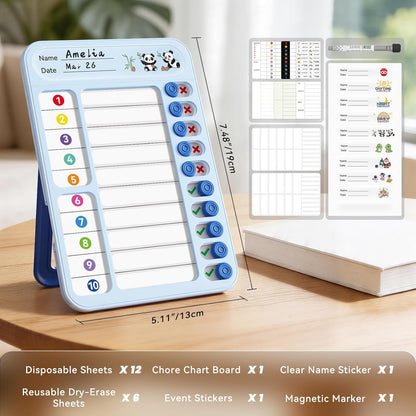 Chore Chart for Kids ADHD Tools to Do List Checklist Magnetic Planning Board with Sliders, Visual Schedule Board with Dry Erase Sheets, Sticker, Marker, Routine Chart for Kids - Pink