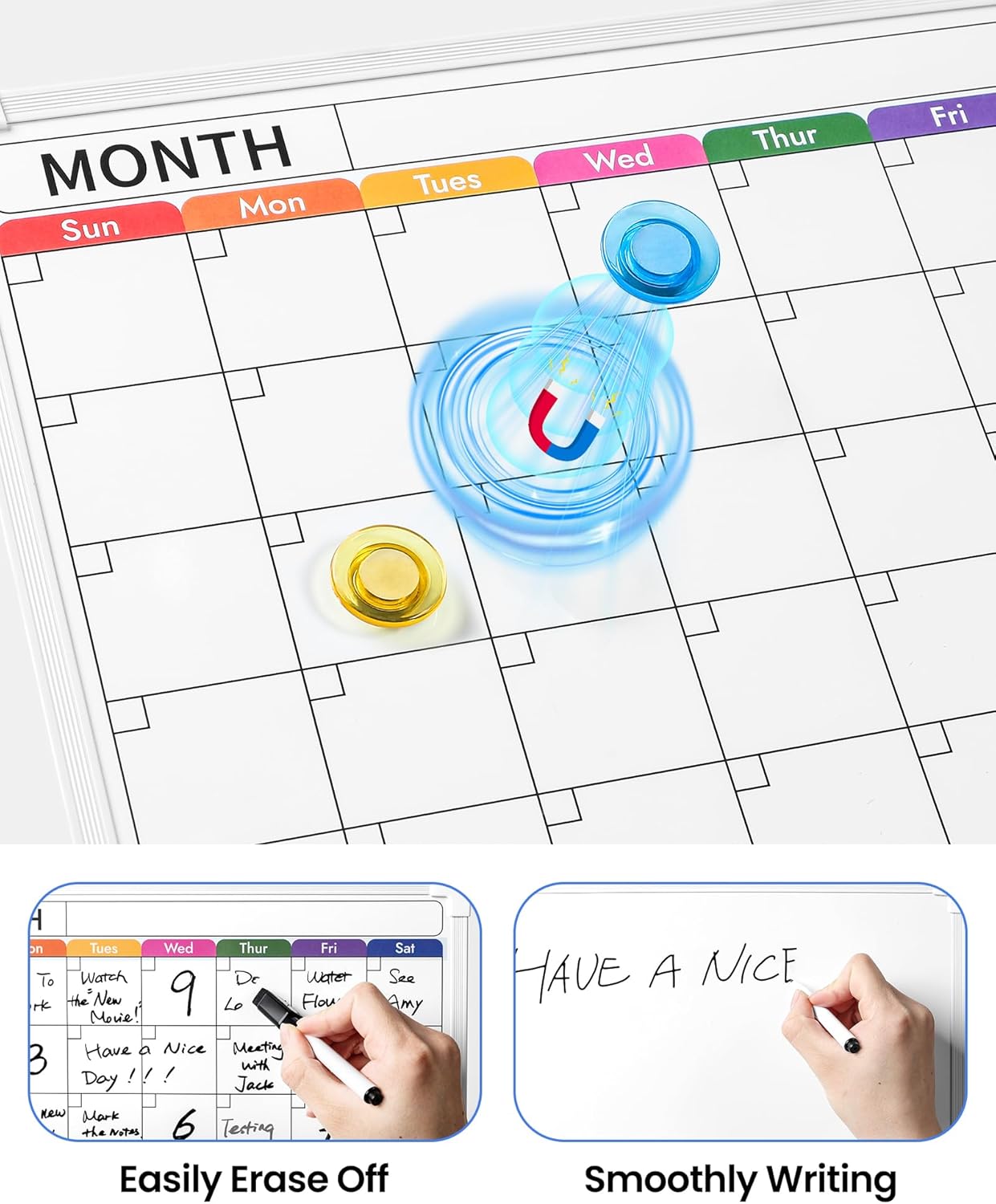 VITEVER Calendar Whiteboard for Wall, Double-Sided Dry Erase Board, Hanging Monthly Planning Board, Small White Board for Memo, to Do List, Home, Kitchen, Office Accessories