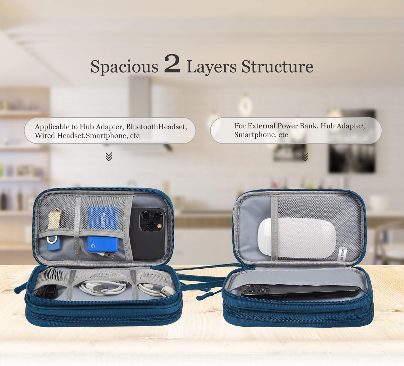 CAOODKDK Electronics Accessories Organizer Pouch Bag, Travel Universal Organizer for Cable, Charger, Phone, SD Card, Business Travel Gadget Bag