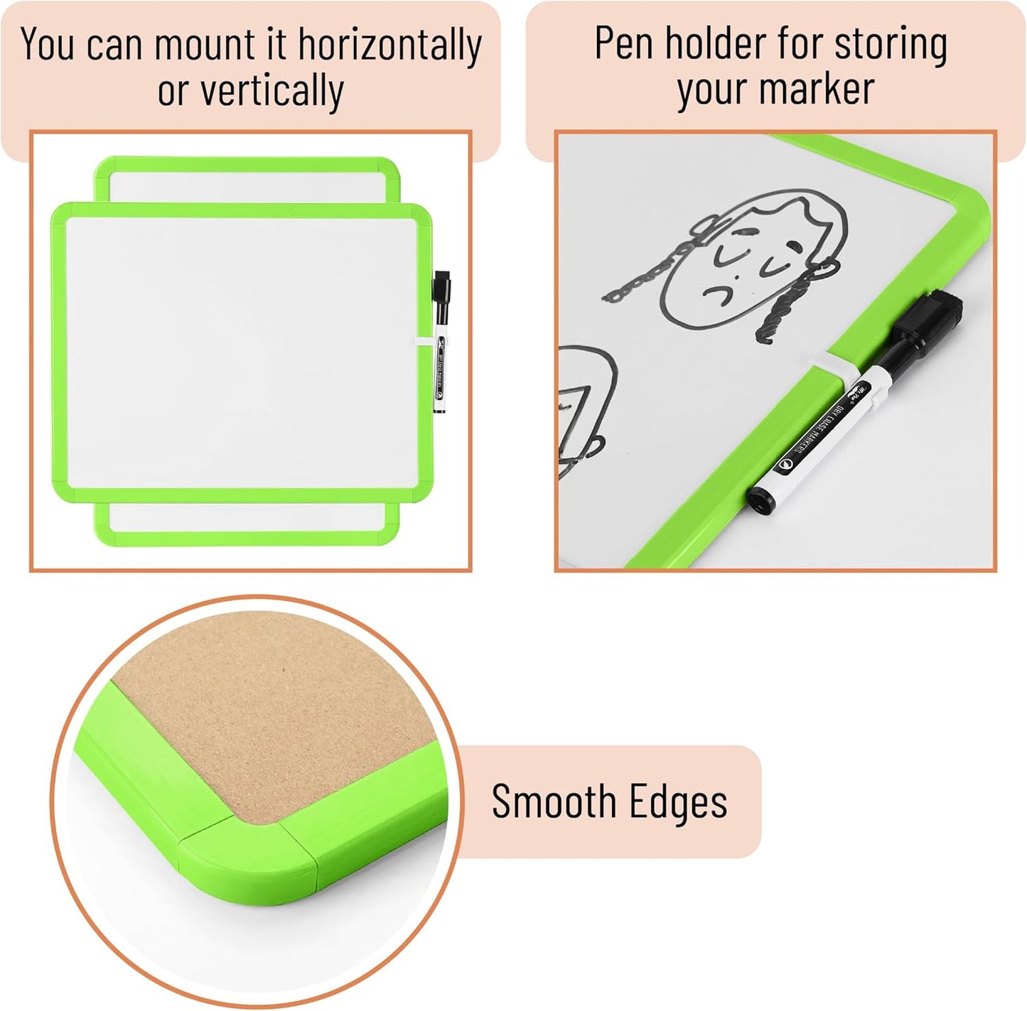 Mr. Pen- Dry Erase Board, 14” x 11” with a Black Dry Erase Marker, White Frame, Small Mini White Board for Students, Fridge, Wall, Locker, Includes Double Sided Tapes